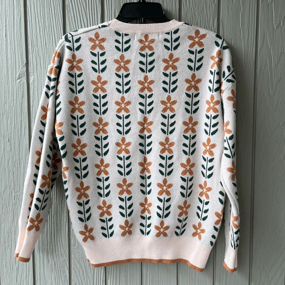 ZESICA Floral Colorblock Oversized Crewneck Sweater Pullover, SZ M - Picture 3 of 7